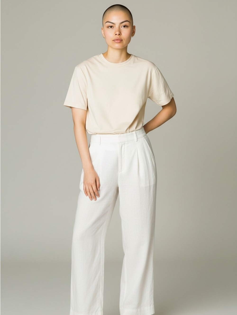 WhiteDress Pants - Classic Pleat Front Linen Cotton Blend